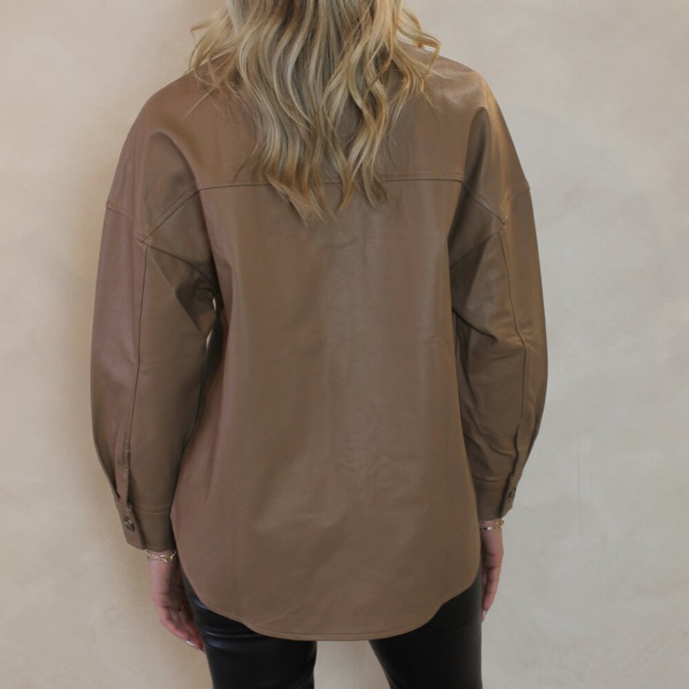 Brown Leather Button Down Shacket NWT - image 2